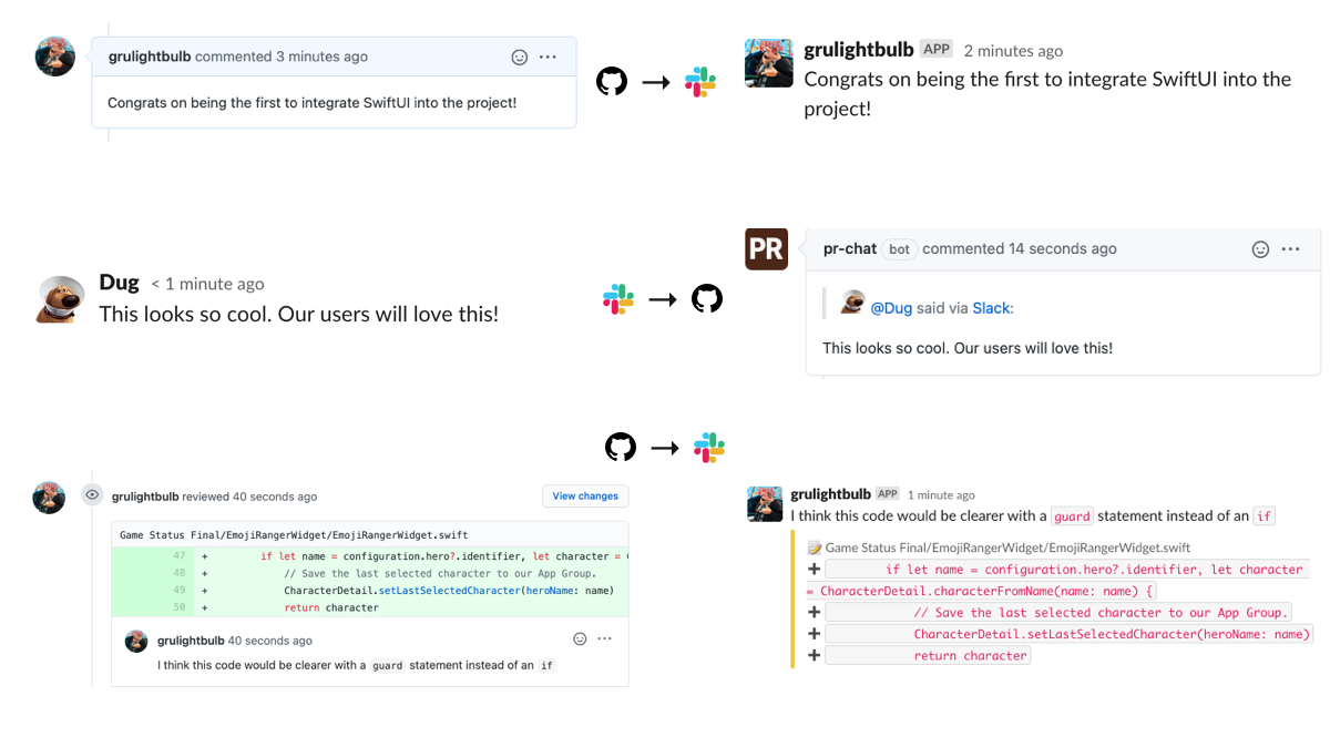 Comments created in Github added to Slack thread, comments added to Slack thread added to Github